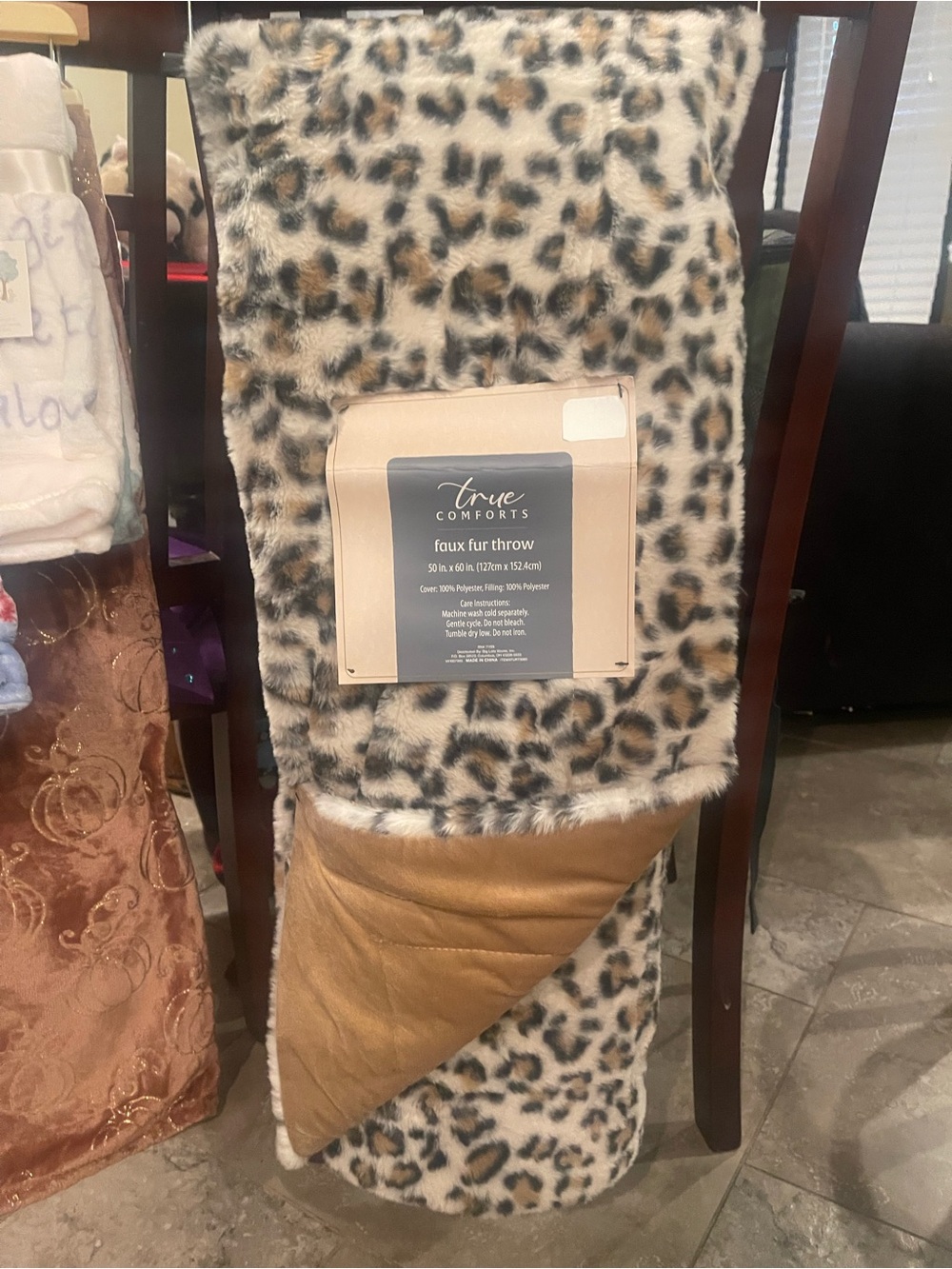 Leopard Faux Fur Throw in White, Tan & Black
